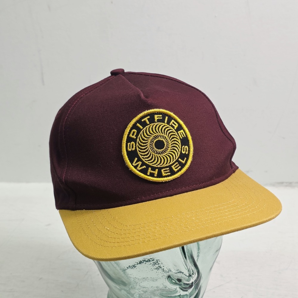 Spitfire Wheels Classic 87 Swirl Snapback Hat Maroon Gold Skateboard Patch EUC